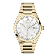   ASTRON 8067-9 quartz férfi karóra, arany színű nemesacél tok, arany színű nemesacél csat, fehér számlap, WR50M vízállóság