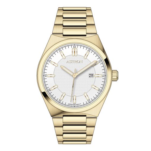 ASTRON 8067-9 quartz férfi karóra, arany színű nemesacél tok, arany színű nemesacél csat, fehér számlap, WR50M vízállóság