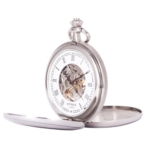 Astron férfi zsebóra, mechanikus, ezüst színű, római számos