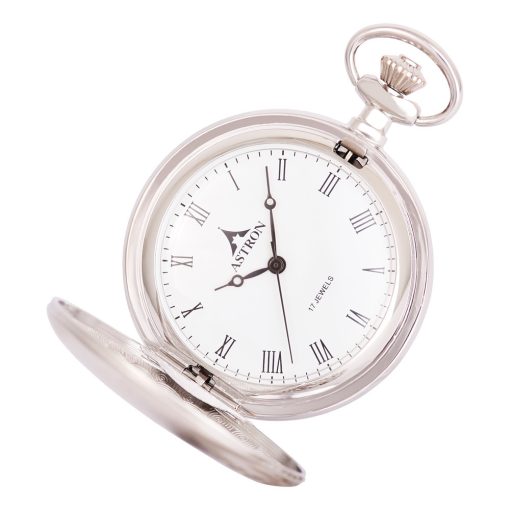 Astron férfi zsebóra, mechanikus, ezüst színű, római számos