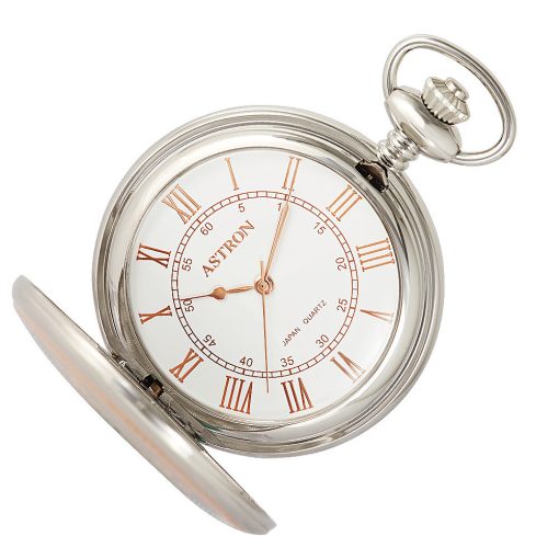 Astron férfi zsebóra, quartz, bicolor (ezüst + rózsaarany) színű tok (pajzsos), római számos fehér számlap