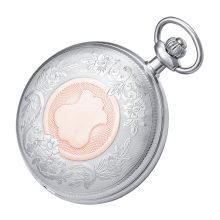 Astron férfi zsebóra, mechanikus szerkezet, bicolor (ezüst+rozé) színű fémtok, fehér színű arab számos számlap, 50 mm