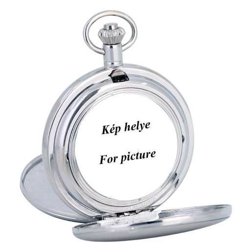 Astron férfi zsebóra fényképtartóval, quartz, ezüst színű fémtok (szálhúzott), duplafedeles, arab számos fehér számlap